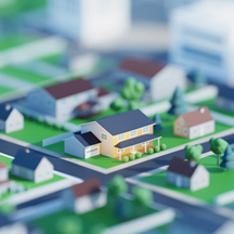 neighborhood, homes with city in the background